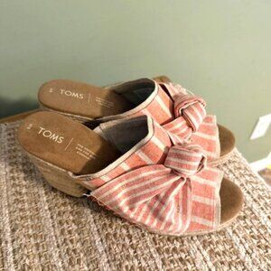 TOMS Junie Sandal Size Women's 8 Espadrille Orange & White Stripe w/Knot